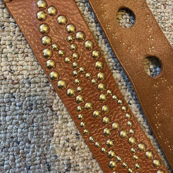 Y2K Michael Kors Genuine Leather Women M Belt Brown Gold Tone Hardware Studded - Picture 6 of 10